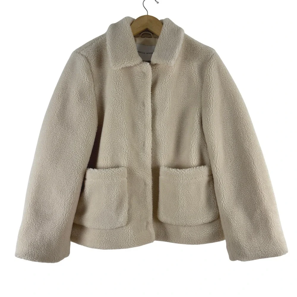 Rebecca Minkoff Sherpa Fleece Teddy Coat Cream Button‎ Front Pockets Women's S